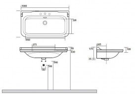 Раковина для ванной подвесная Kerasan Waldorf 100x55 санфарфор белая золото 4142K2