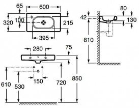 Раковина для ванной подвесная Roca Meridian 60х32 см с отверстием под смеситель слева керамика белая A32724X000