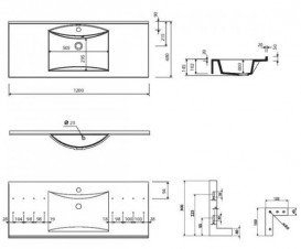 Раковина для ванної Marmorin Larissa регульована від 60 до 120 см литий камінь білий 301 REG 0xx xx x