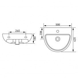 Раковина для ванної підвісна Volle Maro 50х42 см з п'єдесталом кераміка біла 13-52-328
