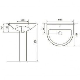 Раковина для ванної підвісна Volle Solar 60.9х52.1 см з п'єдесталом кераміка біла 13-93-101