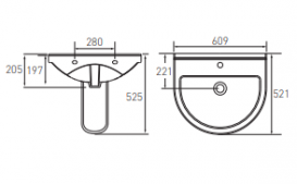 Раковина для ванної підвісна Volle Solar 60.9х52.1 см з напівп'єдесталом кераміка біла 13-93-441