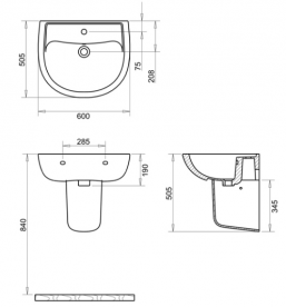 Раковина для ванной подвесная Volle Virgo 60 см керамика белый 13-23-600