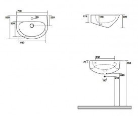 Раковина для ванної напівкругла Kerasan Aquatech підвісна 70х52 см біла 374001