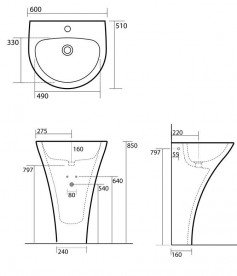 Раковина для ванної напівкругла Kerasan Aquatech підлоги 60х51 см біла 374101