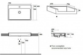 Раковина для ванної прямокутна Kerasan Cento полувстраіваемие 70х45 см біла 354801