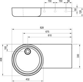 Раковина для ванной Ravak ARC 82,8х43,6 см полка справа литой мрамор белый XJXP1383000