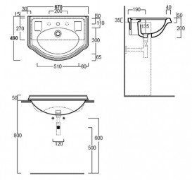 Раковина для ванной Simas Arcade полувстраиваемая 67х49 см фаянс белый AR 835