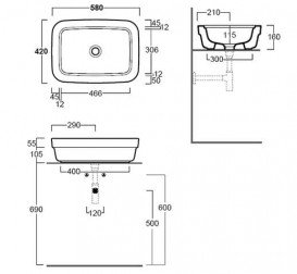 Раковина для ванной Simas Evolution накладная 58х42 см фаянс белый EVO10