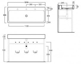 Раковина для ванної Simas Frozen накладна 121х50,5 см фаянс білий U 120