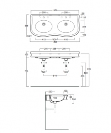 Раковина для ванной Simas Lante подвесная/накладная 120х54 см фаянс белый LA12