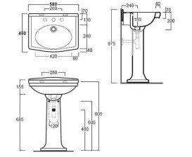 Раковина для ванної Simas Londra на п'єдестал 58х45 см фаянс білий LO 914