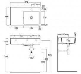 Раковина для ванної Simas Quasar підвісна 75х45 см фаянс білий QU75D