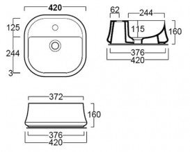 Раковина для ванной Simas Sharp накладная 42х42 см фаянс белый SH 07