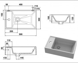 Раковина для ванной Snail Веста L 40х30 см литьевой мрамор белый 164L