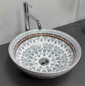 Раковина для ванной VBI Arcile ⌀40 см керамика синий узор VBI-016102