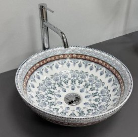 Раковина для ванной VBI Arcile ⌀40 см керамика синий узор VBI-016102