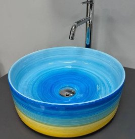 Раковина для ванної VBI Liberta ⌀37,5 см кераміка синій/жовтий VBI-016107