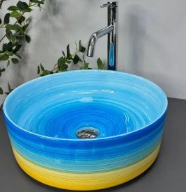 Раковина для ванної VBI Liberta ⌀37,5 см кераміка синій/жовтий VBI-016107