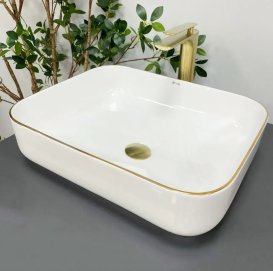 Раковина для ванной VBI PALERMO 50x39 см керамика белый с золотой каймой VBI-012308