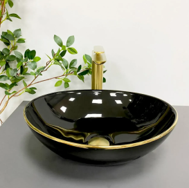 Раковина для ванной VBI PARMA  41,5x33,5 см керамика черный с золотой каймой VBI-011012