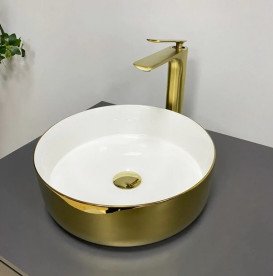 Раковина для ванной VBI Prato ⌀36 см керамика золото/белый VBI-011415