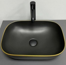 Раковина для ванной VBI Ravenna 46х33 см керамика black matt gold edge VBI-011228