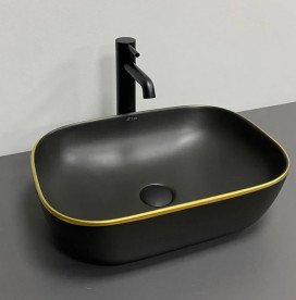 Раковина для ванной VBI Ravenna 46х33 см керамика black matt gold edge VBI-011228