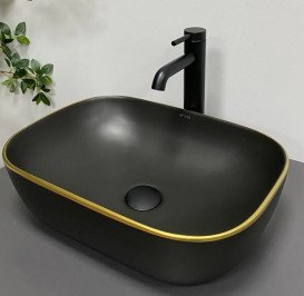 Раковина для ванной VBI Ravenna 46х33 см керамика black matt gold edge VBI-011228