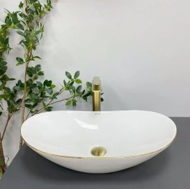 Раковина для ванної кімнати VBI TURIN 60x36 см кераміка білий з золотою каймоюVBI-011508