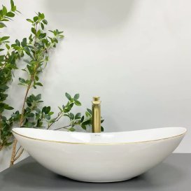 Раковина для ванної кімнати VBI TURIN 60x36 см кераміка білий з золотою каймоюVBI-011508