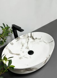 Раковина для ванної кімнати VBI UDINE CARRARA GLOSSY 43x28 см кераміка мармур глянсовий VBI-012101