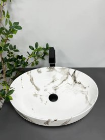 Раковина для ванної кімнати VBI UDINE CARRARA GLOSSY 43x28 см кераміка мармур глянсовий VBI-012101