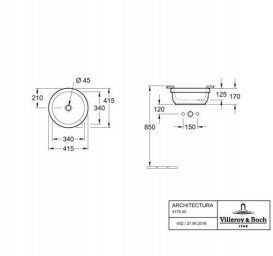 Раковина для ванной Villeroy & Boch Architectura ⌀41,5 см санитарная керамика альпийский белый CeramicPlus 417540R1
