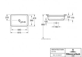 Раковина для ванной Villeroy & Boch Architectura 61,5х41,5 см санитарная керамика альпийский белый CeramicPlus 417760R1