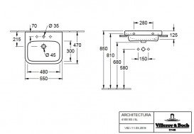 Раковина для ванной Villeroy & Boch Architectura 55х47 см шлифованная санитарная керамика альпийский белый 41885G01