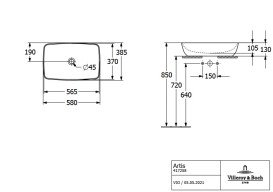 Раковина для ванної кімнати Villeroy & Boch Artis 58х38,5 см без переливу TitanCeram fog 417258BCW0
