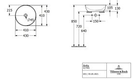 Раковина для ванной Villeroy & Boch Artis ⌀43 см без перелива TitanCeram powder (пудра) 417943BCT0