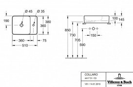 Раковина для ванної Villeroy & Boch Collaro 38х51 см накладна CeramicPlus білий камінь 4A1751RW