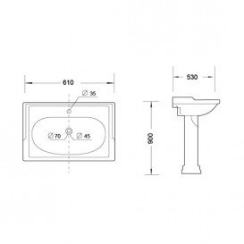 Раковина для ванної Volle Leonor 61х53 см з п'єдесталом кераміка білий 13-19-032