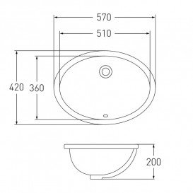Раковина для ванной врезная под столешницу Volle 57х42 см керамика белый 13-01-05