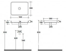 Раковина для ванної Galassia Meg11 накладна прямокутна без отвору перелива білий 5417