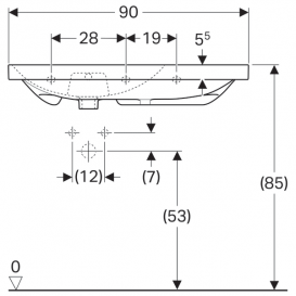 Раковина Geberit Acanto з полицею справа просте кріплення без отвору для змішувача санфарфор білий 500.626.01.2