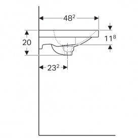 Раковина Geberit Acanto 60 см з прихованим переливом і пробкою зливного отвору санфарфор білий 500.629.01.2