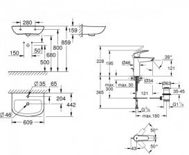 Раковина Grohe Bau Ceramic 60,9х44,2 см із змішувачем Eurosmart New альпін-білий UA26129006