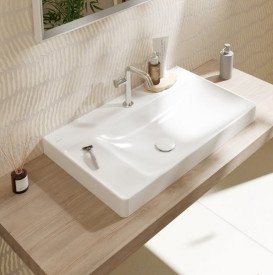 Раковина Hansgrohe Xelu Q 80х48 см полка слева c отверстием без перелива керамика SmartClean белый 61033450