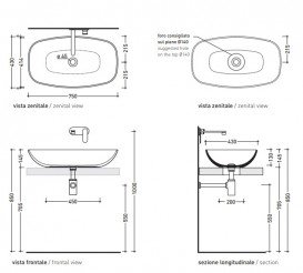 Раковина накладная на столешницу Flaminia Nuda Slim ND75A