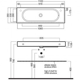 Раковина накладна/підвісна Hatria Area 110х35 см санфарфор білий YXNG01