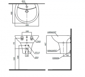 Раковина TOTO Le Blanc на п'едістал напівкругла кераміка білий LT942CK