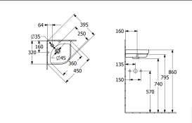Раковина угловая Villeroy & Boch Subway 3.0 32х32 см санитарная керамика CeramicPlus каменный белый 437146RW
